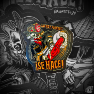 STICKER CON BARNIZ SECTORIZADO "¡NO HAY PUERTA, SE HACE!"